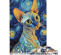 500 Pieces Sphynx Cat Starry Night Jigsaw Puzzles for Adults Puzzles Wooden Puzzles Jigsaw Puzzles for Adults Educational Game Challenge Toy 500pcs (52x38cm)