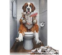 500 Pieces St Bernard on The Toilet Jigsaw Puzzles for Adults Wooden Puzzles for Adults Puzzles Learning Educational Toys 500pcs (52x38cm)