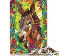 500 Pieces Stained Glass Donkey Puzzle for Adults Puzzles for Adults & Teenager Relax Puzzles Games 500pcs (52x38cm)