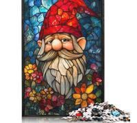 500 Pieces Stained Glass Gnome Jigsaw Puzzles for Adults Wooden Puzzles for Adults Puzzles Learning Educational Toys 500pcs (52x38cm)