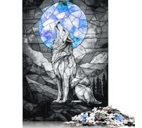 500 Pieces Stained Glass Wolf Jigsaw Puzzle Wooden Puzzles for Adults Teenagers Teenager Man Woman Gift 500pcs (52x38cm)