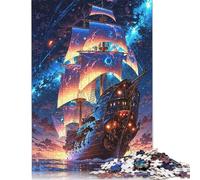 500 Pieces Starbound Galleon Voyage Beyond The Sky Jigsaw Square Puzzle for Adults Wooden Puzzles Unique Challenge Games 500pcs (52x38cm)