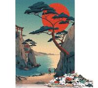 500 Pieces Sunset Serenity by The Sea Jigsaw Square Puzzle for Adults Wooden Puzzles Unique Challenge Games 500pcs (52x38cm)