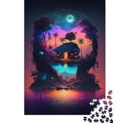 500 Pieces The_hut_on_The_island Creative Square Jigsaw Puzzles for Adults & Wooden Puzzles Challenging Game 500pcs (52x38cm)