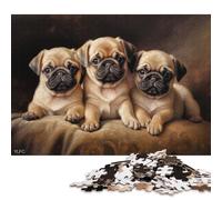 500 Pieces Three Fawn Pug Puppies Jigsaw Puzzles for Adults Wooden Puzzles for Adults Puzzles Learning Educational Toys 500pcs (52x38cm)