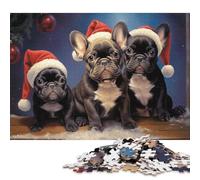 500 Pieces Three French Bulldogs in Santa Hats Jigsaw Puzzle Puzzles for Teenagers Gifts for Adults 500pcs (52x38cm)