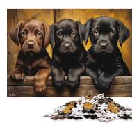 500 Pieces Three Labrador Puppies Portrait Jigsaw Puzzles for Adults Wooden Puzzles for Adults Puzzles Learning Educational Toys 500pcs (52x38cm)