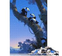 500 Pieces Three Pandas in Trees Jigsaw Puzzles Wooden Puzzles for Adults & Teenager Brain Teaser Puzzles For Adults 500pcs (52x38cm)