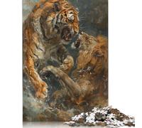 500 Pieces Tiger VS Lion Fighting Art Jigsaw Puzzles for Adults Wooden Puzzles for Adults Teenager Man Woman Gift 500pcs (52x38cm)