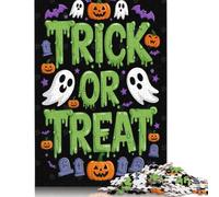 500 Pieces Trick Or Treat Halloween Graphic Jigsaw Puzzles for Adults Wooden Puzzles for Adults Puzzles Learning Educational Toys 500pcs (52x38cm)