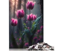 500 Pieces Tulip Flowers Jigsaw Wooden Puzzle Jigsaws for Adults Family Entertainment Toys 500pcs (52x38cm)