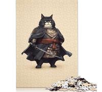500 Pieces Tuxedo Cat Samurai Warrior Puzzle for Adults Wood Puzzles Wooden Puzzles Learning Educational Puzzle 500pcs (52x38cm)