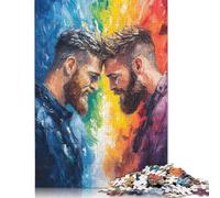 500 Pieces Two Men Forehead Touch Jigsaw Puzzles for Adults Wood Puzzle Jigsaws Puzzling for Gift 500pcs (52x38cm)