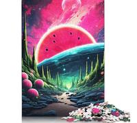500 Pieces Universe Watermelon Moon Jigsaw Puzzles Adults Difficulty Puzzles Strengthen Relationships between Family Members 500pcs (52x38cm)