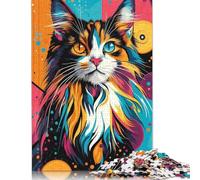 500 Pieces Vibrant Maine Coon Cat Bold Abstract Pop Art Print Colorful Cat Portrait Puzzle for Adults Puzzles for Adults & Teenager Relax Puzzles Games 500pcs (52x38cm)