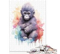 500 Pieces 'Watercolor Baby Gorilla Puzzles Wooden Puzzle for Adults And Teenager Puzzling for Gift 500pcs (52x38cm)