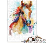 500 Pieces 'Watercolor Baby Horse Art Jigsaw Puzzles Wooden Puzzles for Adults & Teenager Brain Teaser Puzzles For Adults 500pcs (52x38cm)