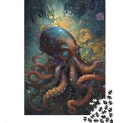 500 Pieces Watercolor Octopus Creative Square Wooden Jigsaw Puzzles for Adults Educational Game Challenge Toy 500pcs (52x38cm)