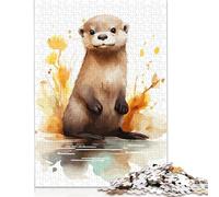 500 Pieces Watercolor Otter Creative Square Jigsaw Puzzles for Adults And Wooden Puzzles Challenging Game 500pcs (52x38cm)