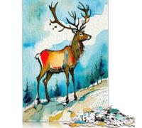500 Pieces Watercolor Reindeer in Winter Square Jigsaw Puzzles for Adults And Wooden Puzzles Children Puzzles 500pcs (52x38cm)