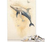 500 Pieces Watercolor Whale Big Fish Creative Square Jigsaw Puzzles for Adults & Wooden Puzzles Challenging Game 500pcs (52x38cm)