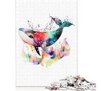 500 Pieces Watercolor Whale Jumping Jigsaw Square Puzzle for Adults Wooden Puzzles Unique Challenge Games 500pcs (52x38cm)
