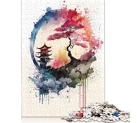 500 Pieces Watercolors Japanese 3 Square Jigsaw Puzzles for Adults And Wooden Puzzles Children Puzzles 500pcs (52x38cm)