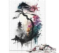 500 Pieces Watercolors Japanese 8 Jigsaw Square Puzzle for Adults Wooden Puzzles Unique Challenge Games 500pcs (52x38cm)