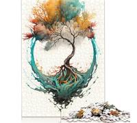 500 Pieces Watercolors Tree Creative Square Jigsaw Puzzles for Adults And Wooden Puzzles Challenging Game 500pcs (52x38cm)