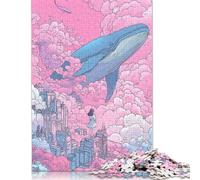 500 Pieces Whale in The Sky with Girl Creative Square Wooden Jigsaw Puzzles for Adults Educational Game Challenge Toy 500pcs (52x38cm)