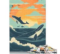 500 Pieces Whales at Sunset Creative Square Jigsaw Puzzles for Adults And Wooden Puzzles Challenging Game 500pcs (52x38cm)
