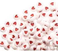 500 Pieces White 7x4mm Red Heart Shape Acrylic Flat Round Beads Loose Beads Spacer for Bracelet Necklace Jewelry Making Beading Supplies and Bead Assortments