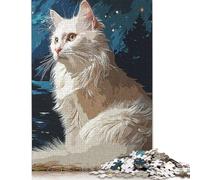 500 Pieces White Cat Vintage Jigsaw Puzzle Adults Difficulty Puzzles Educational Toy Games Family Decoration 500pcs (52x38cm)