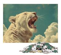 500 Pieces White Lion Roar Animal Art Jigsaw Puzzles for Adults Wood Puzzle Jigsaws Puzzling for Gift 500pcs (52x38cm)