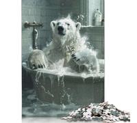 500 Pieces White Polar Bear Bathtub Jigsaw Square Puzzle for Adults Wooden Puzzles Unique Challenge Games 500pcs (52x38cm)