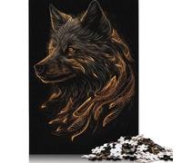 500 Pieces Wolf Black Gold Creative Square Wooden Jigsaw Puzzles for Adults Educational Game Challenge Toy 500pcs (52x38cm)