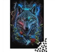 500 Pieces Wolf in Mandala Jungle Creative Square Wooden Jigsaw Puzzles for Adults Educational Game Challenge Toy 500pcs (52x38cm)