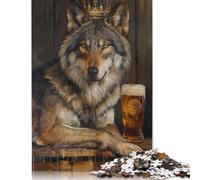 500 Pieces Wolf King Crown Pint Beer Jigsaw Puzzles for Adults Wooden Puzzles for Adults Teenager Man Woman Gift 500pcs (52x38cm)