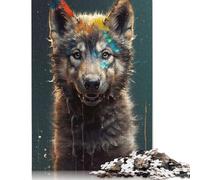 500 Pieces Wolf Watercolor Sketch Jigsaw Puzzles for Adults Wood Puzzle Jigsaws Puzzling for Gift 500pcs (52x38cm)