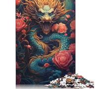 500 Pieces Wooden Jigsaw Puzzle Dragons And Flowers Puzzles Adults Jigsaws Puzzles Toys Great Christmas And Birthday Gifts for Family 500pcs (52x38cm)