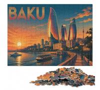 500 Pieces Wooden Jigsaw Puzzle for Adults, Baku Cityscape Travel