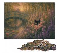500 Pieces Wooden Jigsaw Puzzle for Adults, Black Cat in Monet's Garden | Border-first building: easier piece organisation over several sessions.
