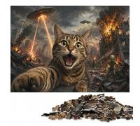500 Pieces Wooden Jigsaw Puzzle for Adults, Cat vs. Aliens Invasion | Border-first building - a simple way to organise the image at home.