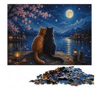 500 Pieces Wooden Jigsaw Puzzle for Adults, Cats Under the Full Moon | Border-first building: steady puzzle progress over several sessions.