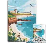 500 Pieces Wooden Jigsaw Puzzle for Adults, Coastal Fortress Illustration | For puzzle fans: Puzzle for Adults - screen-free tabletop leisure on quiet evenings.