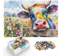 500 Pieces Wooden Jigsaw Puzzle for Adults, Colorful Cow Watercolor Art | Jigsaw Puzzle - clear printed details for easier visual matching over several sessions.