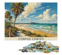 500 Pieces Wooden Jigsaw Puzzle for Adults, Corpus Christi Beach Scene | Puzzle for Adults: colour and shape clues for organised assembly on quiet evenings.