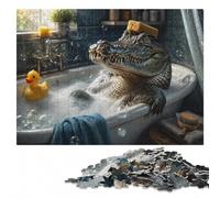 500 Pieces Wooden Jigsaw Puzzle for Adults, Crocodile Alligator Toilet | Clear image details - focused tabletop leisure alone or together.
