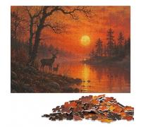 500 Pieces Wooden Jigsaw Puzzle for Adults, Deer and Fawn by Lake at Sunset | Jigsaw Puzzle for Adults: colour and shape clues for organised assembly alone or together.