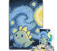 500 Pieces Wooden Jigsaw Puzzle for Adults, Dinosaur Starry Night Style | Clear image details: a simple way to organise the image at home.